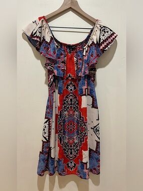 Aqua Brand Off The Shoulder Red, White and Blue Mini Dress - Women’s Size Small